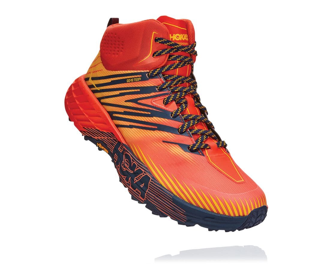 Hoka One One Speedgoat Mid Gore-Tex 2 South Africa - Mens Hiking Boots - Red / Gold,VCSDL-0628